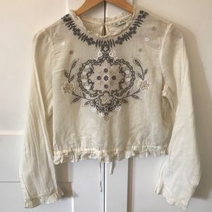 White Embroidered Crop Top - Zara- Size Large 🌿